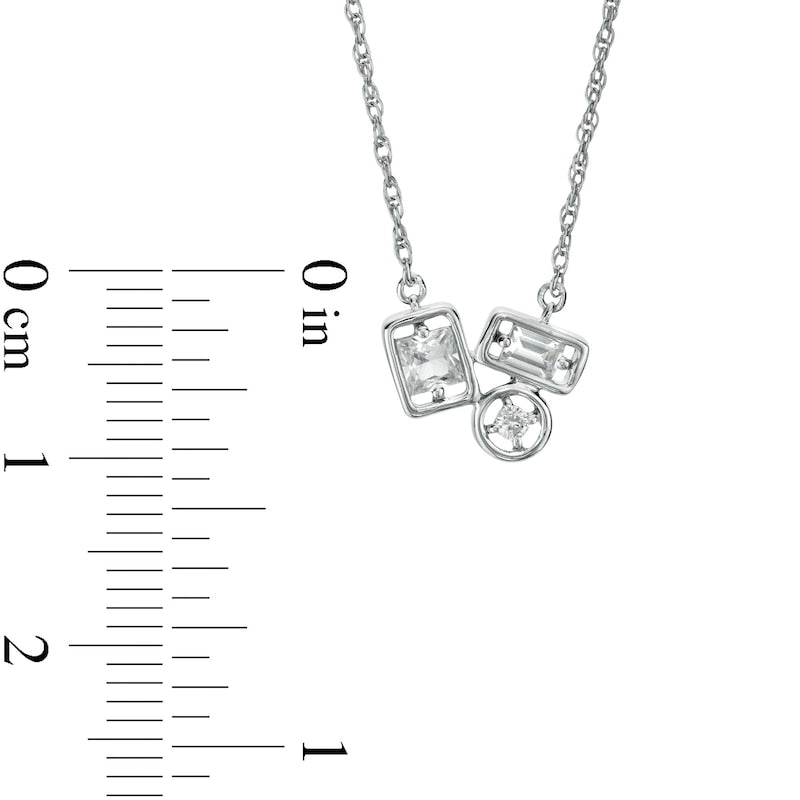 Multi-Shape White Lab-Created Sapphire Trio Cluster Necklace in Sterling Silver