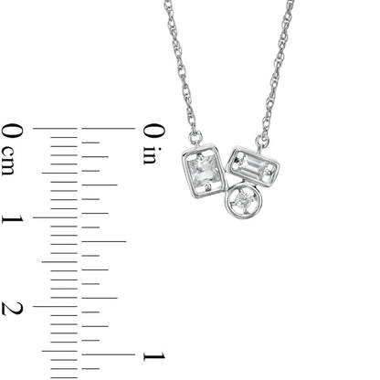 Multi-Shape White Lab-Created Sapphire Trio Cluster Necklace in Sterling Silver