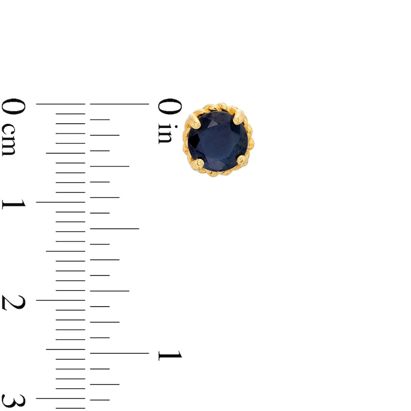 6.0mm Blue Sapphire Solitaire Rope-Textured Frame Stud Earrings in Sterling Silver and 10K Gold