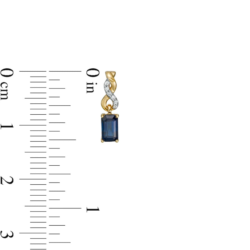 Emerald-Cut Blue Sapphire and Diamond Accent Twist Drop Earrings in 14K Gold