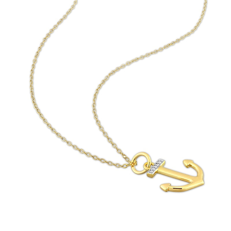 Natural Diamond Accent Anchor Pendant in Sterling Silver with Yellow Rhodium