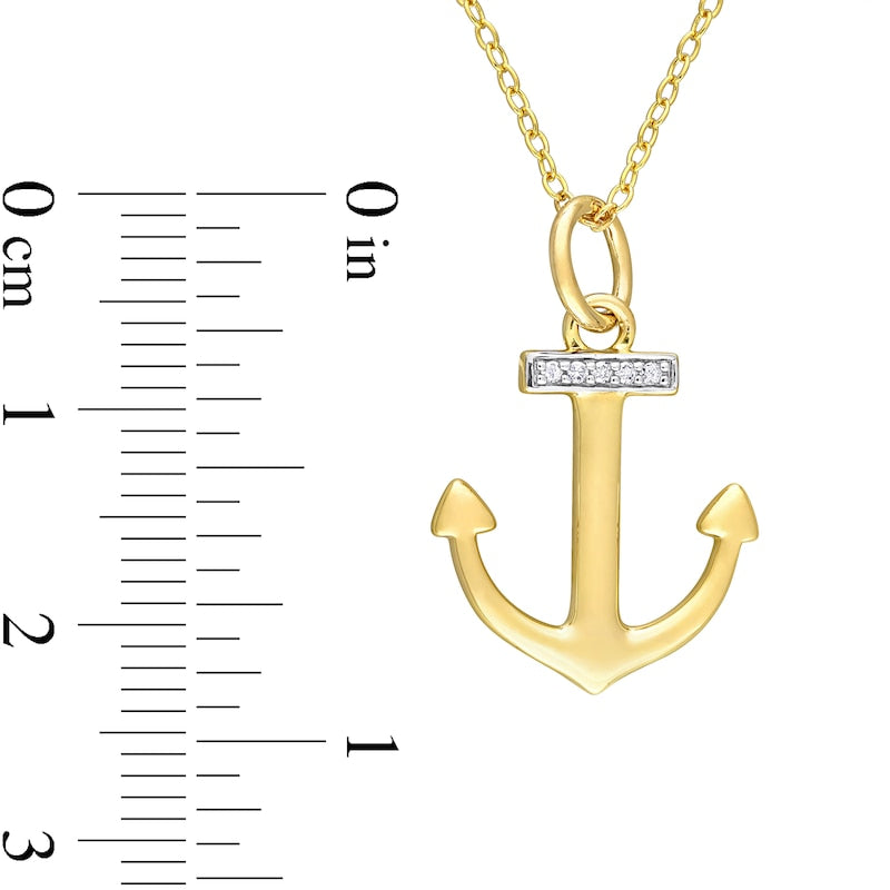 Natural Diamond Accent Anchor Pendant in Sterling Silver with Yellow Rhodium