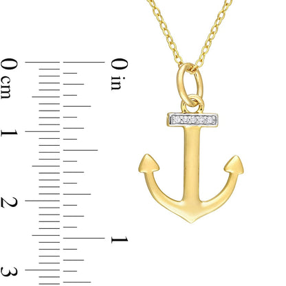 Natural Diamond Accent Anchor Pendant in Sterling Silver with Yellow Rhodium