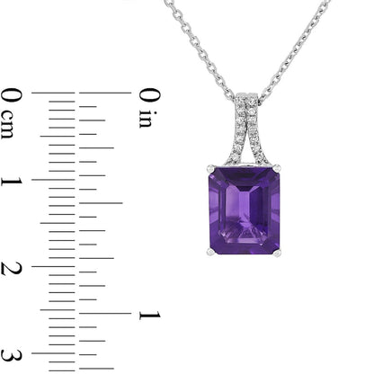 Cushion-Cut Faceted Amethyst and 0.05 CT. T.W. Natural Diamond Split Bail Drop Pendant in 10K White Gold