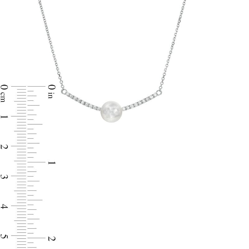 7.0-7.5mm Cultured Freshwater Pearl and 0.13 CT. T.W. Natural Diamond Curved Bar Necklace in 10K White Gold