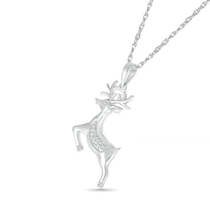 Natural Diamond Accent Reindeer Pendant in Sterling Silver