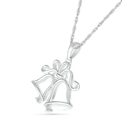 Natural Diamond Accent Holiday Bells Pendant in Sterling Silver
