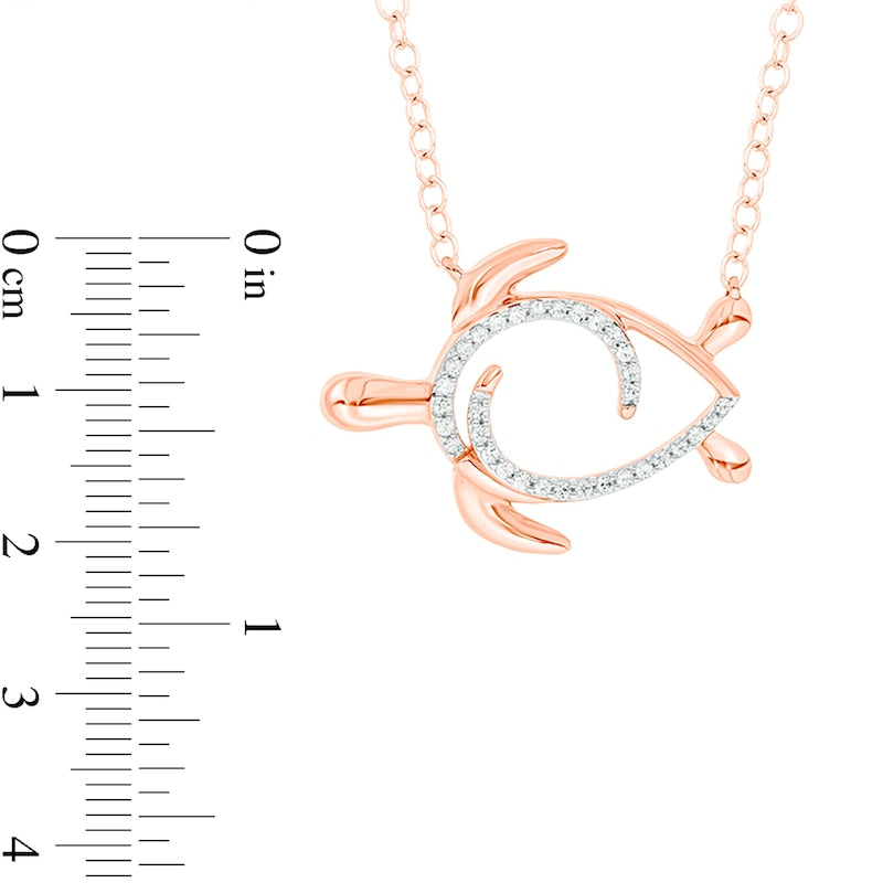 0.1 CT. T.W. Natural Diamond Sideways Turtle Necklace in Sterling Silver with 14K Rose Gold Plate