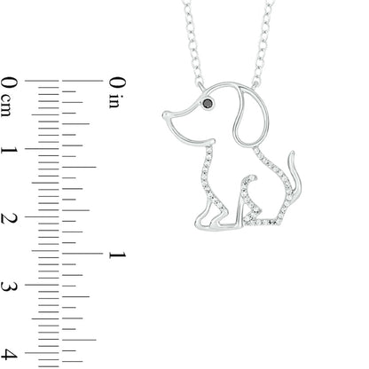 0.1 CT. T.W. Enhanced Black and White Natural Diamond Sitting Puppy Pendant in Sterling Silver