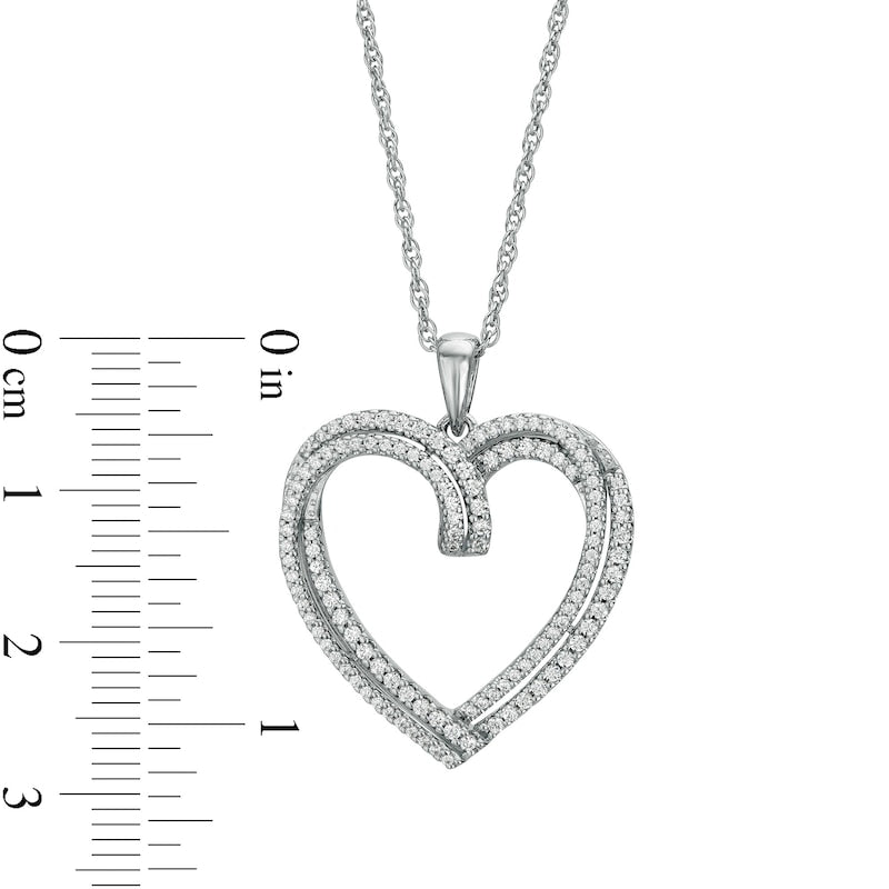 0.5 CT. T.W. Natural Diamond Double Row Heart Pendant in Sterling Silver