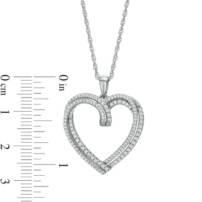 0.5 CT. T.W. Natural Diamond Double Row Heart Pendant in Sterling Silver