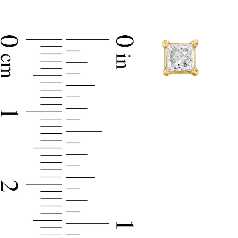 0.88 CT. T.W. Princess-Cut Diamond Solitaire Stud Earrings in 14K Gold (J/I1)