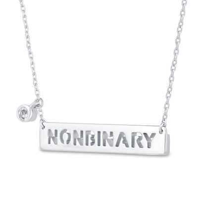 0.05 CT. T.W. Natural Diamond Solitaire NONBINARY" Sideways Bar Necklace in Sterling Silver"
