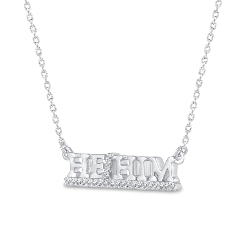 0.1 CT. T.W. Natural Diamond Underlined HE/HIM" Necklace in Sterling Silver"