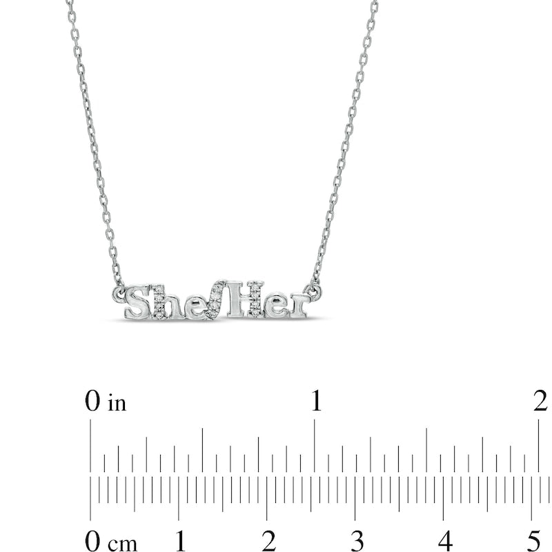 0.05 CT. T.W. Natural Diamond She/Her" Necklace in Sterling Silver"