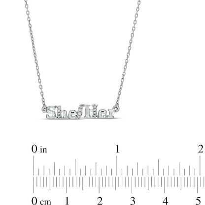 0.05 CT. T.W. Natural Diamond She/Her" Necklace in Sterling Silver"