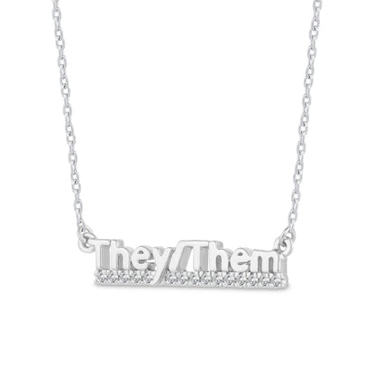 0.1 CT. T.W. Natural Diamond Underlined They/Them" Necklace in Sterling Silver"
