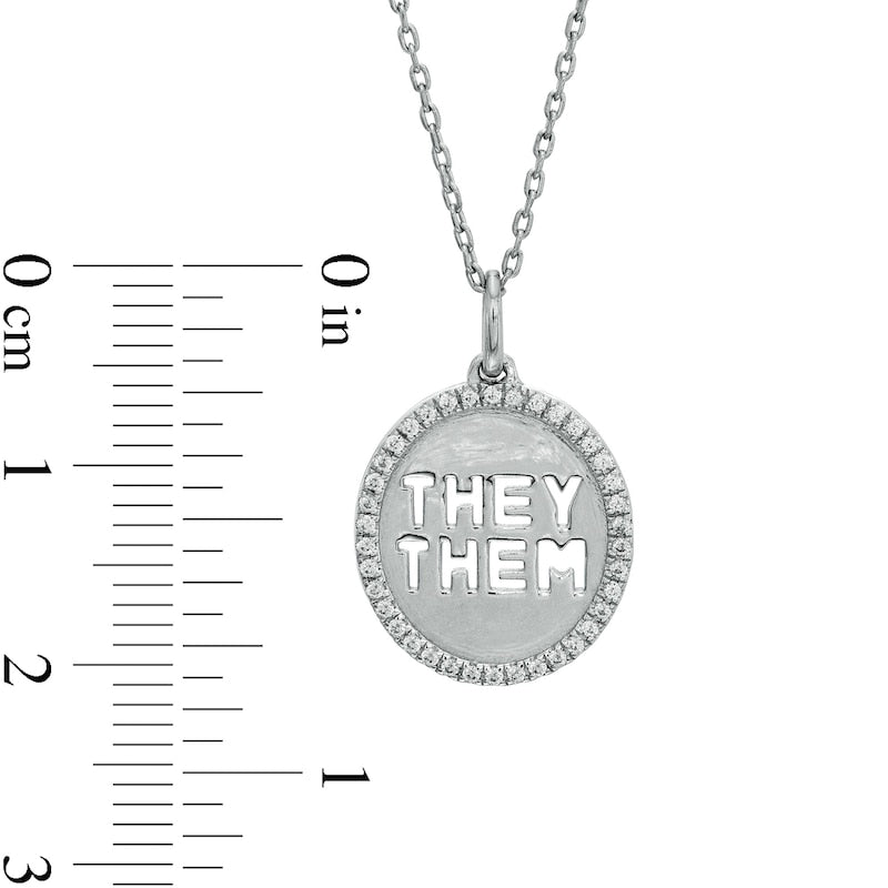 0.17 CT. T.W. Natural Diamond Frame THEY/THEM" Circle Cutout Pendant in Sterling Silver"