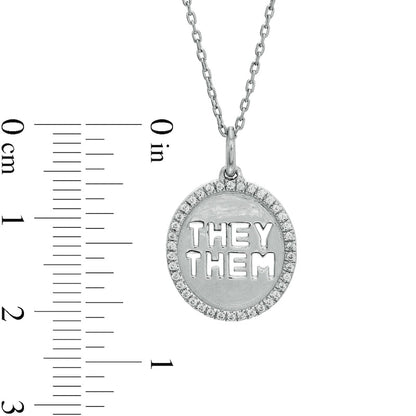 0.17 CT. T.W. Natural Diamond Frame THEY/THEM" Circle Cutout Pendant in Sterling Silver"