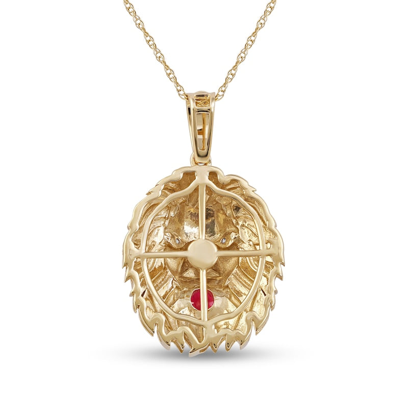 Men's 4.0mm Ruby and Natural Diamond Accent Lion Head Pendant in 10K Yellow Gold - 22