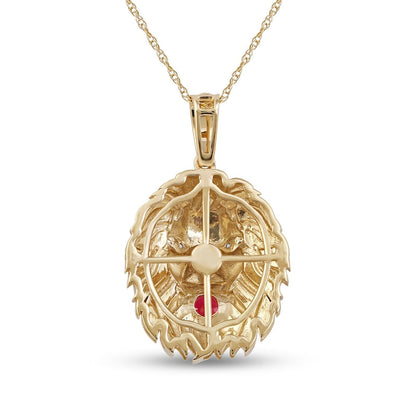 Men's 4.0mm Ruby and Natural Diamond Accent Lion Head Pendant in 10K Yellow Gold - 22