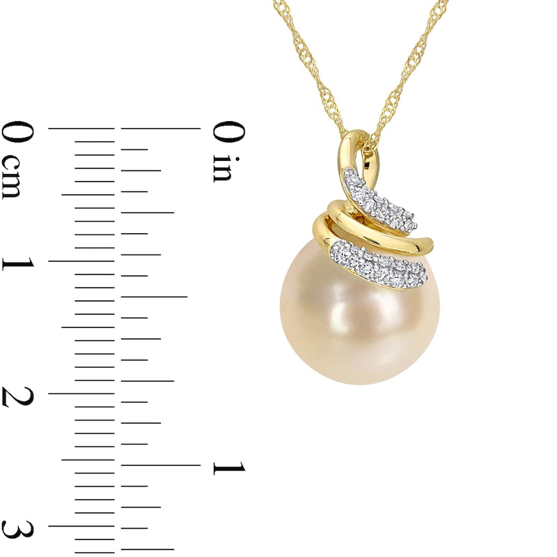 9.0-10.0mm Baroque Golden Cream South Sea Pearl and 0.1 CT. T.W. Natural Diamond Swirl Top Pendant in 14K Gold - 17