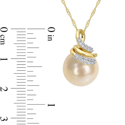 9.0-10.0mm Baroque Golden Cream South Sea Pearl and 0.1 CT. T.W. Natural Diamond Swirl Top Pendant in 14K Gold - 17