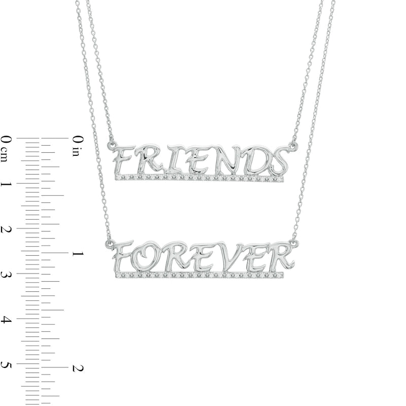 0.2 CT. T.W. Natural Diamond Underlined FRIENDS FOREVER" Double Strand Necklace in Sterling Silver"