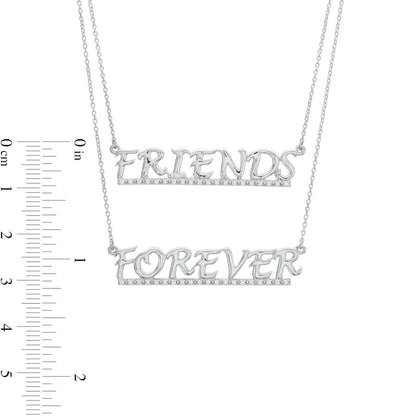 0.2 CT. T.W. Natural Diamond Underlined FRIENDS FOREVER" Double Strand Necklace in Sterling Silver"