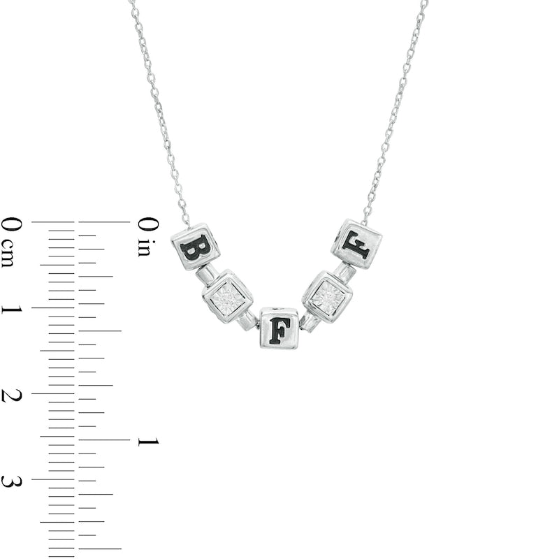 0.13 CT. T.W. Natural Diamond Beaded Cube BFF" Necklace in Sterling Silver"