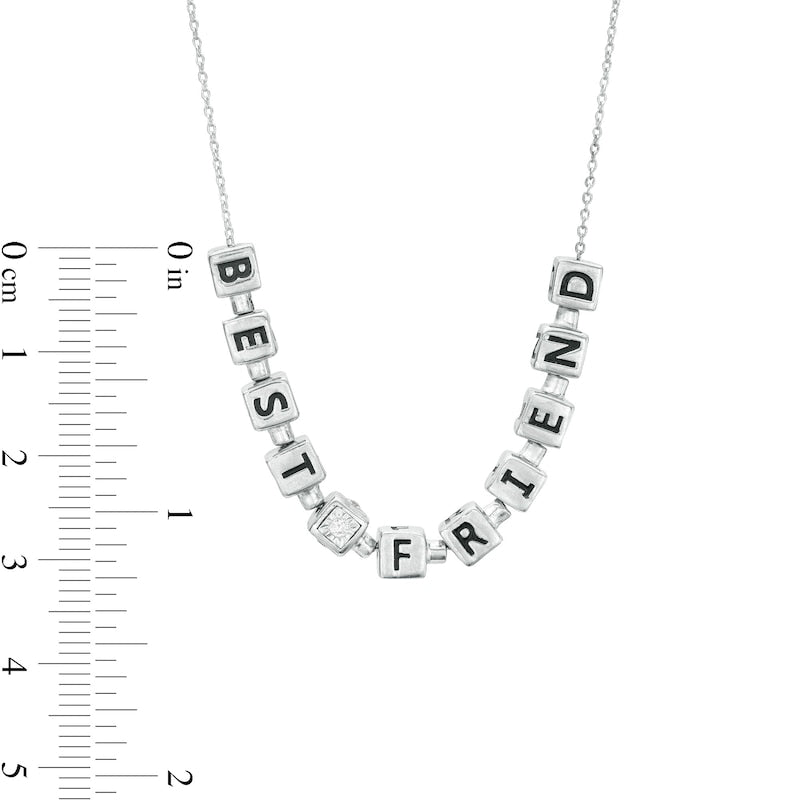 0.1 CT. T.W. Natural Diamond Beaded Cube BEST FRIEND" Necklace in Sterling Silver"