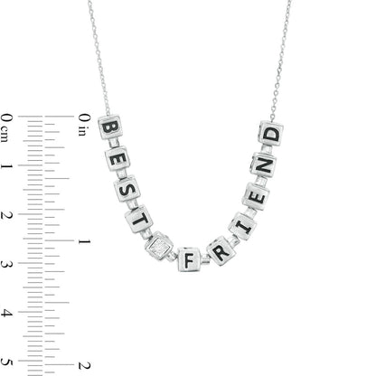 0.1 CT. T.W. Natural Diamond Beaded Cube BEST FRIEND" Necklace in Sterling Silver"