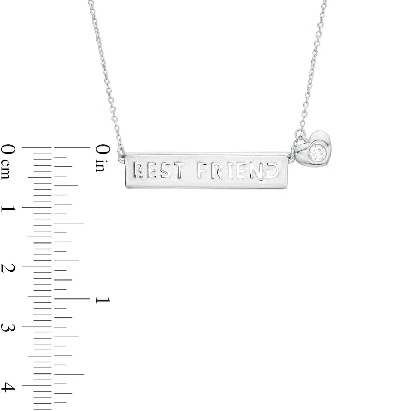 0.1 CT. T.W. Natural Diamond BEST FRIEND" Cutout with Heart Necklace in Sterling Silver"