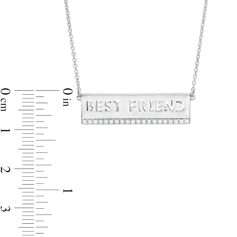 0.1 CT. T.W. Natural Diamond Underlined BEST FRIEND" Cutout Necklace in Sterling Silver"