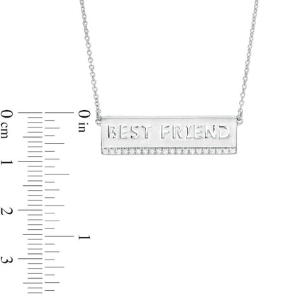 0.1 CT. T.W. Natural Diamond Underlined BEST FRIEND" Cutout Necklace in Sterling Silver"