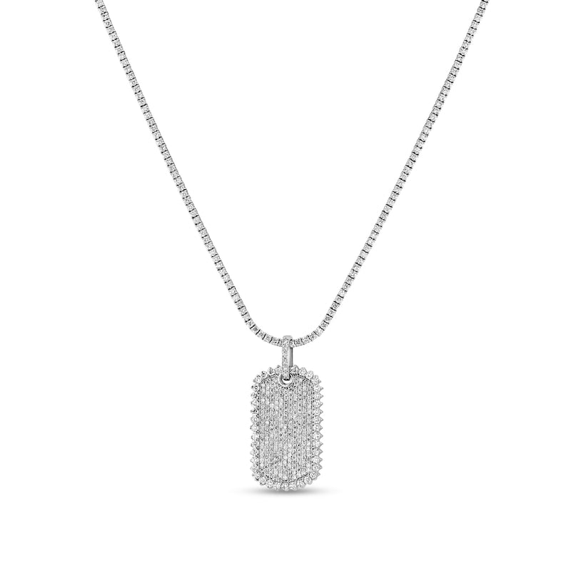Men's 12.75 CT. T.W. Natural Diamond Border Dog Tag Pendant in 14K White Gold - 22