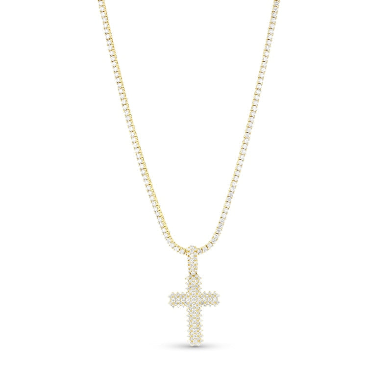 Men's 12-0.1 CT. T.W. Natural Diamond Triple Row Cross Pendant in 14K Gold û 24