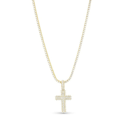 Men's 12-0.1 CT. T.W. Natural Diamond Triple Row Cross Pendant in 14K Gold û 24