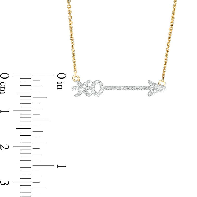 0.17 CT. T.W. Natural Diamond XO" Arrow Necklace in 10K Yellow Gold"