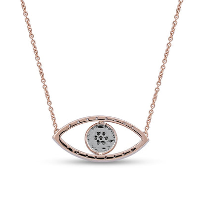 0.1 CT. T.W. Natural Diamond Beaded Evil Eye Necklace in 10K Rose Gold