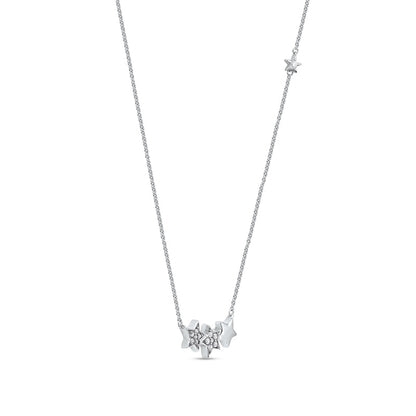 0.1 CT. T.W. Natural Diamond Star Trio with Offset Accent Celestial Necklace in Sterling Silver