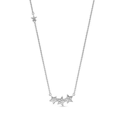0.1 CT. T.W. Natural Diamond Star Trio with Offset Accent Celestial Necklace in Sterling Silver