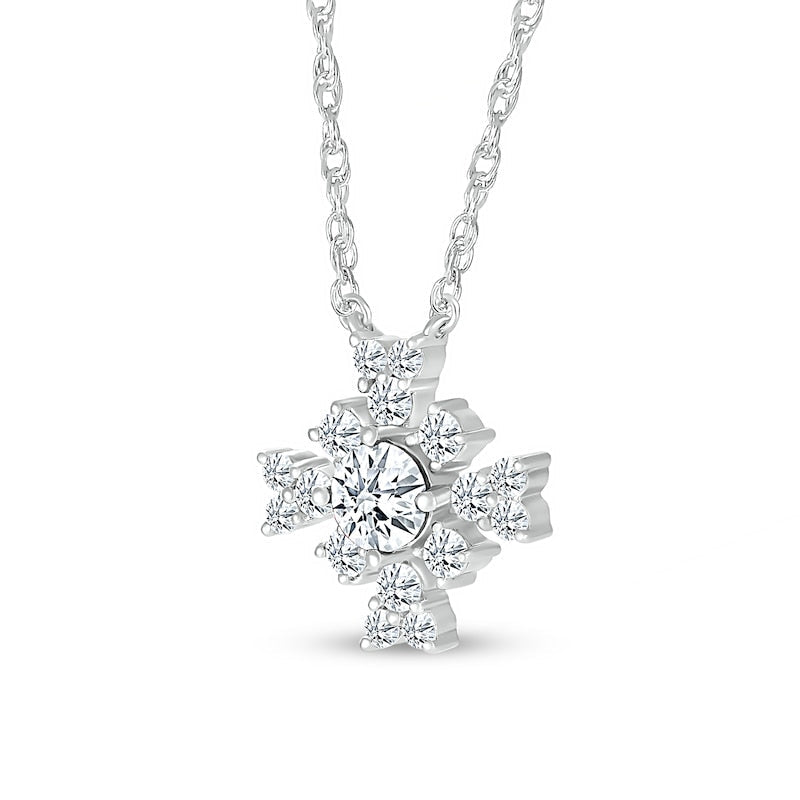 4.0mm White Lab-Created Sapphire Frame Floral Pendant in Sterling Silver