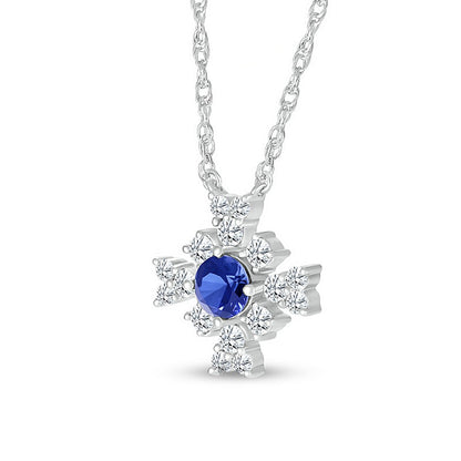 4.0mm Blue and White Lab-Created Sapphire Frame Floral Pendant in Sterling Silver