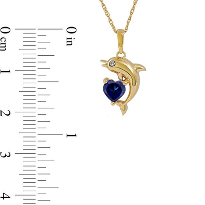 5.0mm Heart-Shaped Blue and White Lab-Created Sapphire Dolphin Pendant in Sterling Silver with 14K Gold Plate
