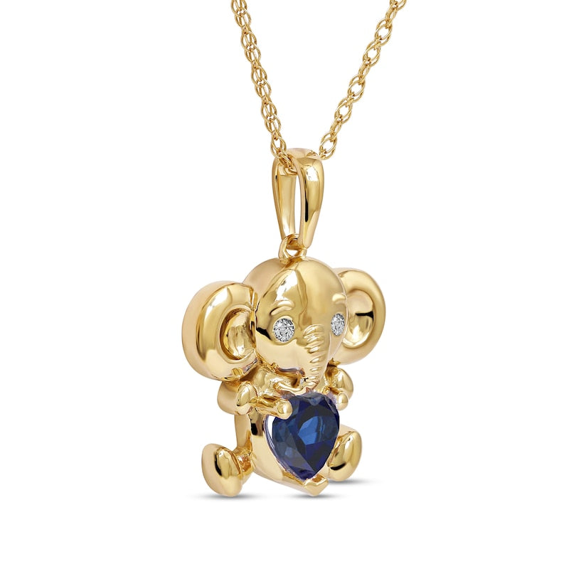 5.0mm Heart-Shaped Blue and White Lab-Created Sapphire Elephant Pendant in Sterling Silver with 14K Gold Plate