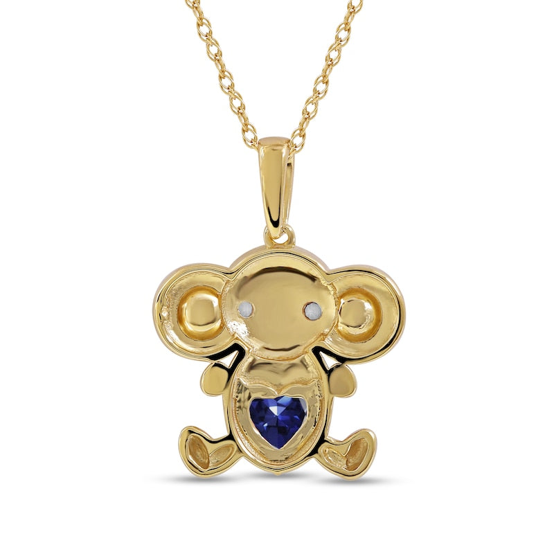 5.0mm Heart-Shaped Blue and White Lab-Created Sapphire Elephant Pendant in Sterling Silver with 14K Gold Plate