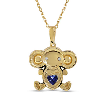 5.0mm Heart-Shaped Blue and White Lab-Created Sapphire Elephant Pendant in Sterling Silver with 14K Gold Plate