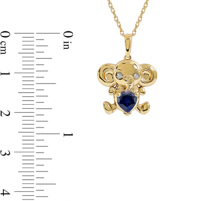 5.0mm Heart-Shaped Blue and White Lab-Created Sapphire Elephant Pendant in Sterling Silver with 14K Gold Plate