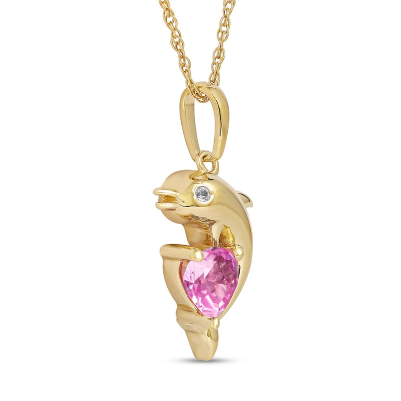 5.0mm Heart-Shaped Pink and White Lab-Created Sapphire Dolphin Pendant in Sterling Silver with 14K Gold Plate